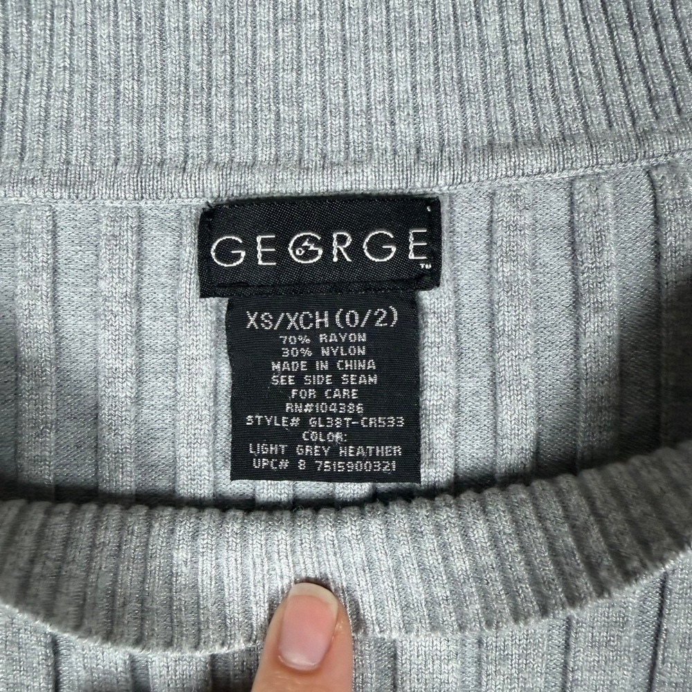 George Ribbed Knit Sweater Womens XS Light Grey Heather Long Sleeve Casual Top - Picture 3 of 6